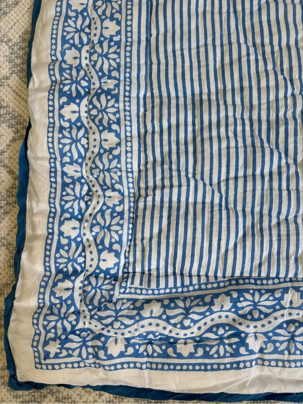 J.Crew x SZ Blue and Green Heart Print Square Baby Blanket Quilt